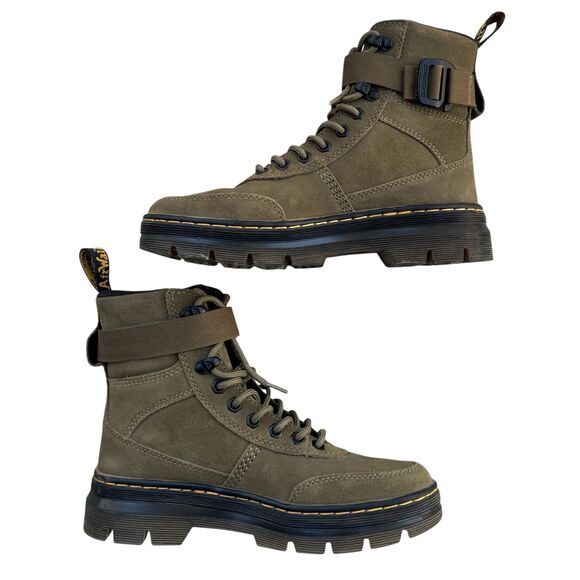 Dr. Martens Combs Tech Suede Boots Womens 7 Mens 6 Olive Green Combat Lace Up - Picture 5 of 10